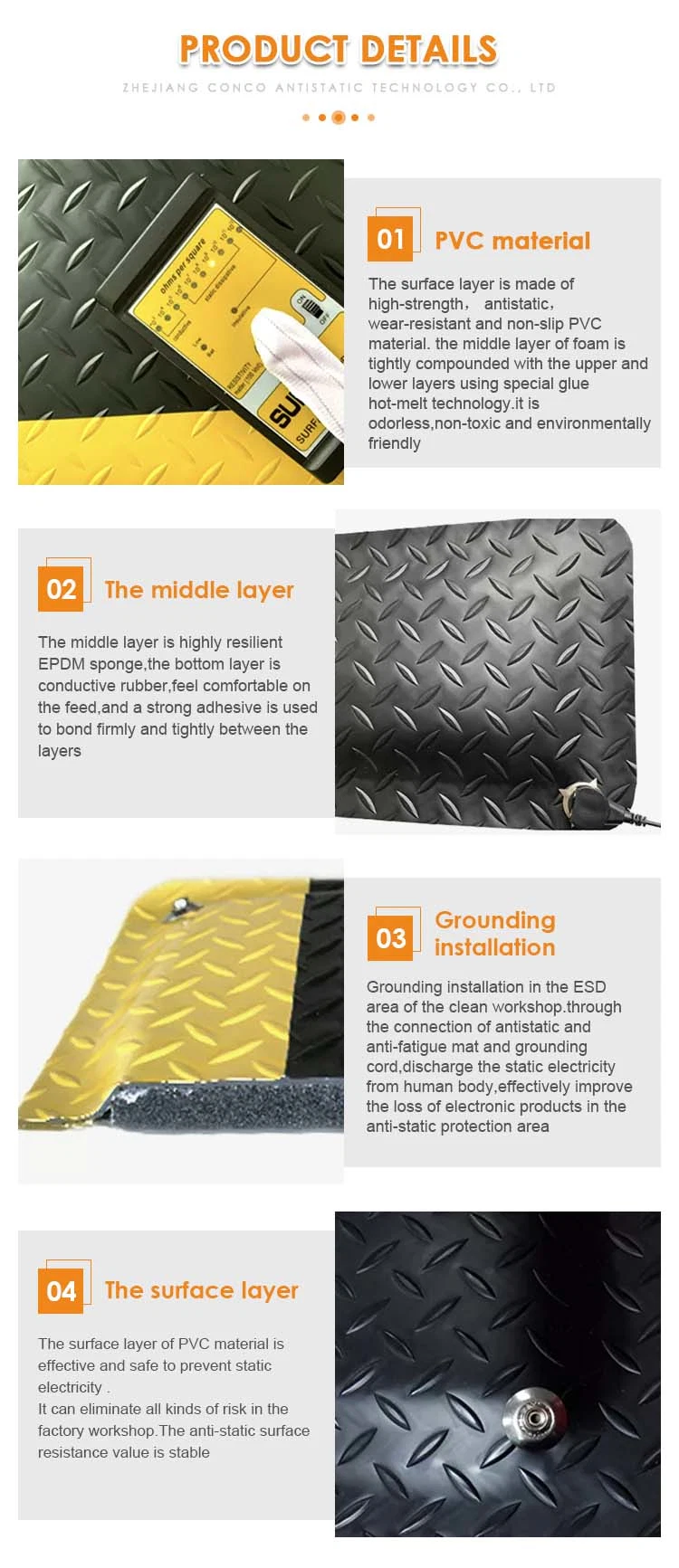 Black Yellow Anti-Static ESD Anti-Fatigue Rubber Floor Mat